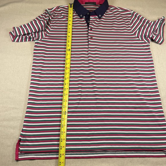 Greyson Polo Shirt Mens Large Pink Green Striped Golf Performance Short Preppy - Picture 6 of 9